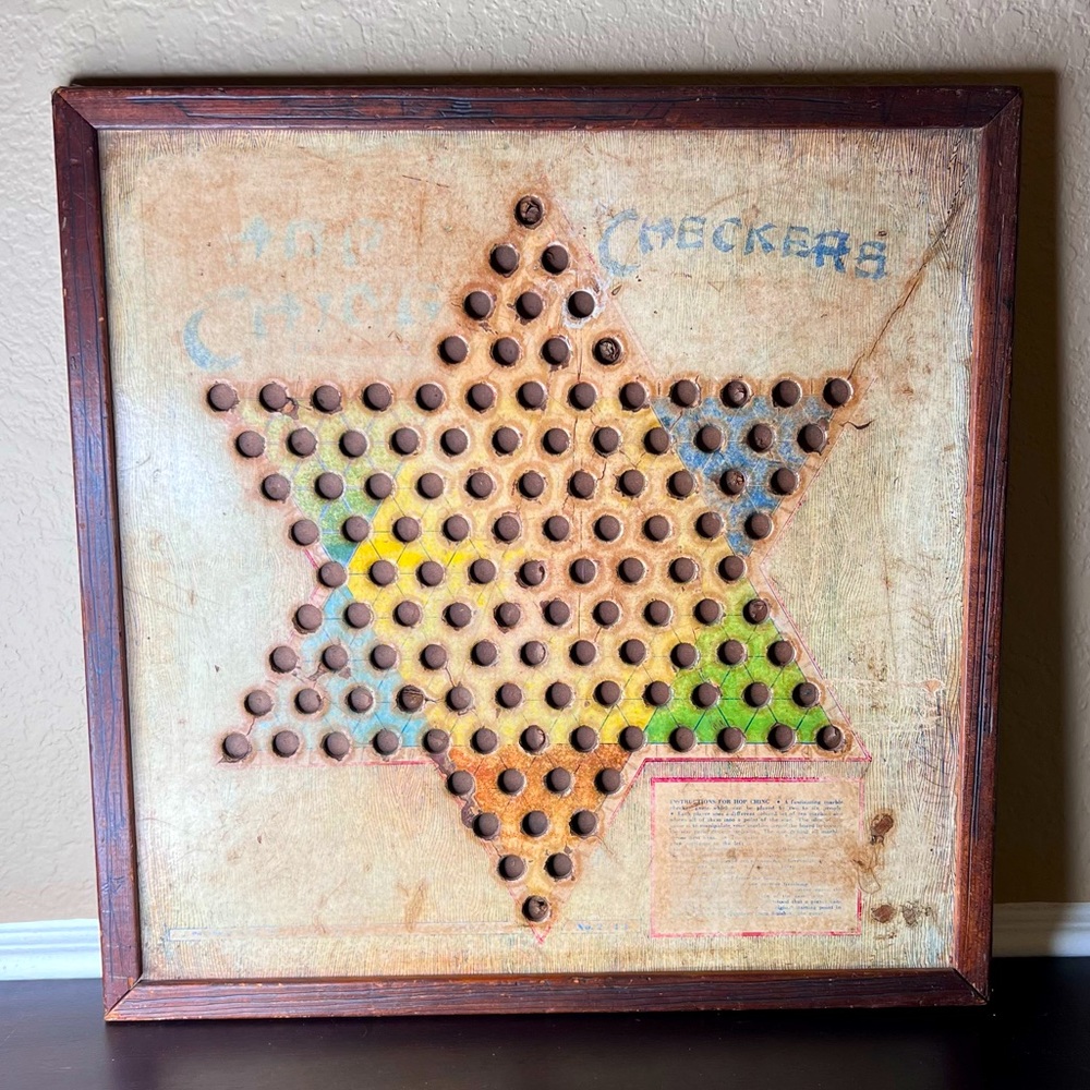 Vintage 1960’s Double Sided Game Board, Chinese Checkers, J. Pressman & Co.